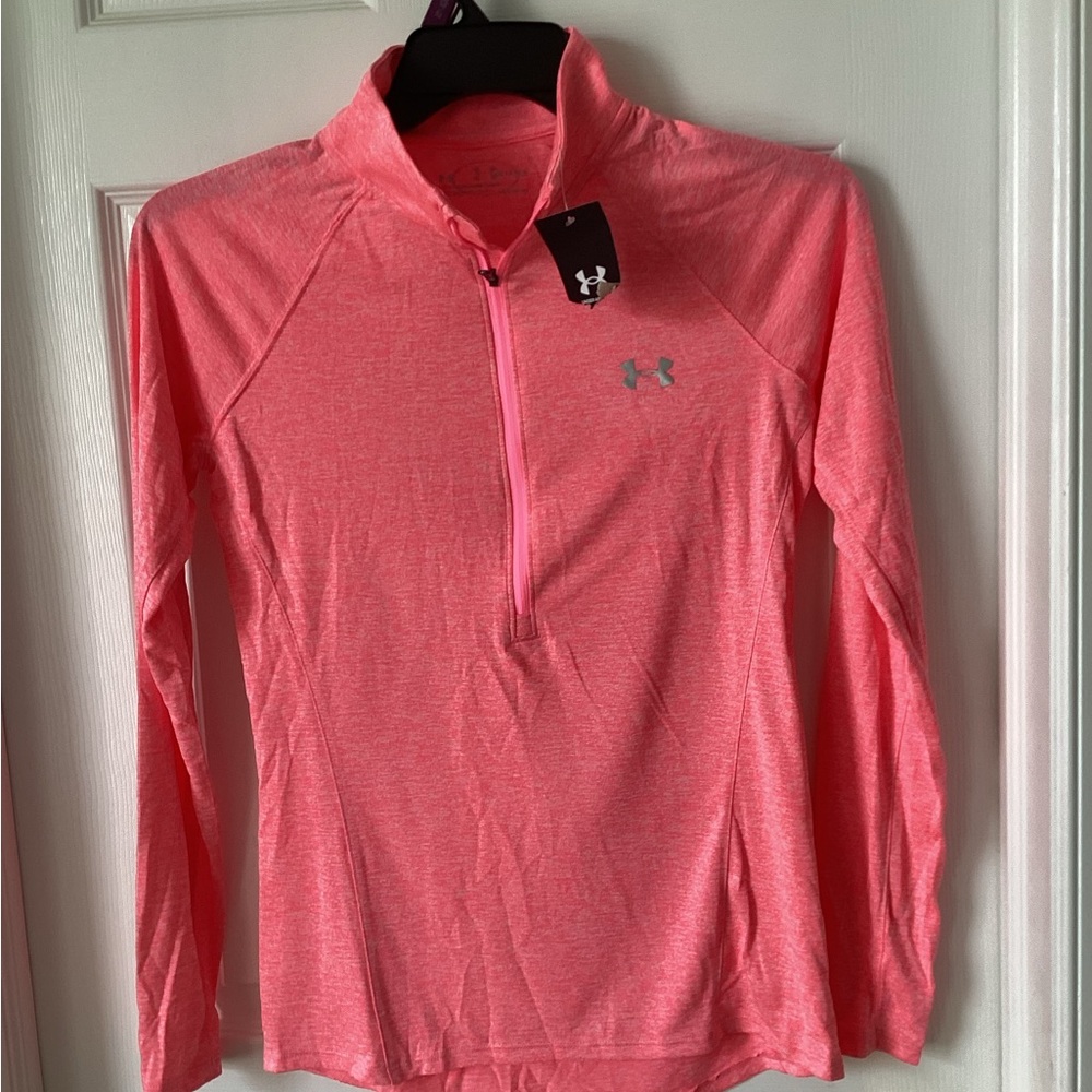Under Armour Pink Fitted Long Sleeve quarter zip Top shirt